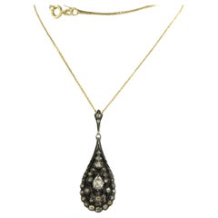 Antique chain and pendant with diamonds 14k gold and 835 silver 