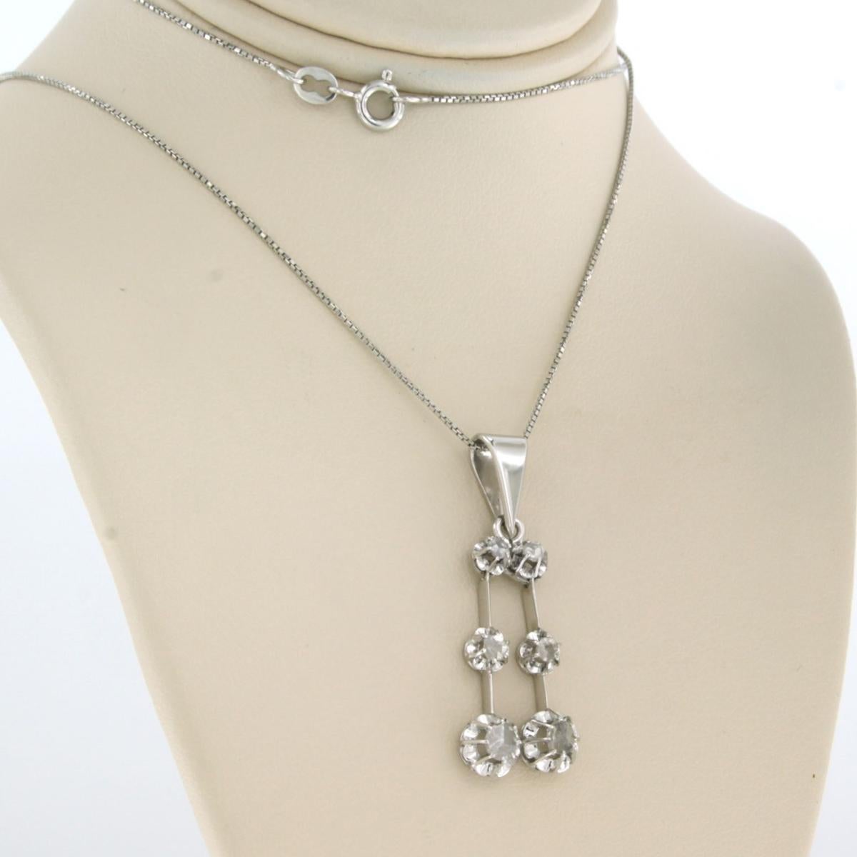 Rose Cut Chain and Pendant with diamonds 18k white gold For Sale