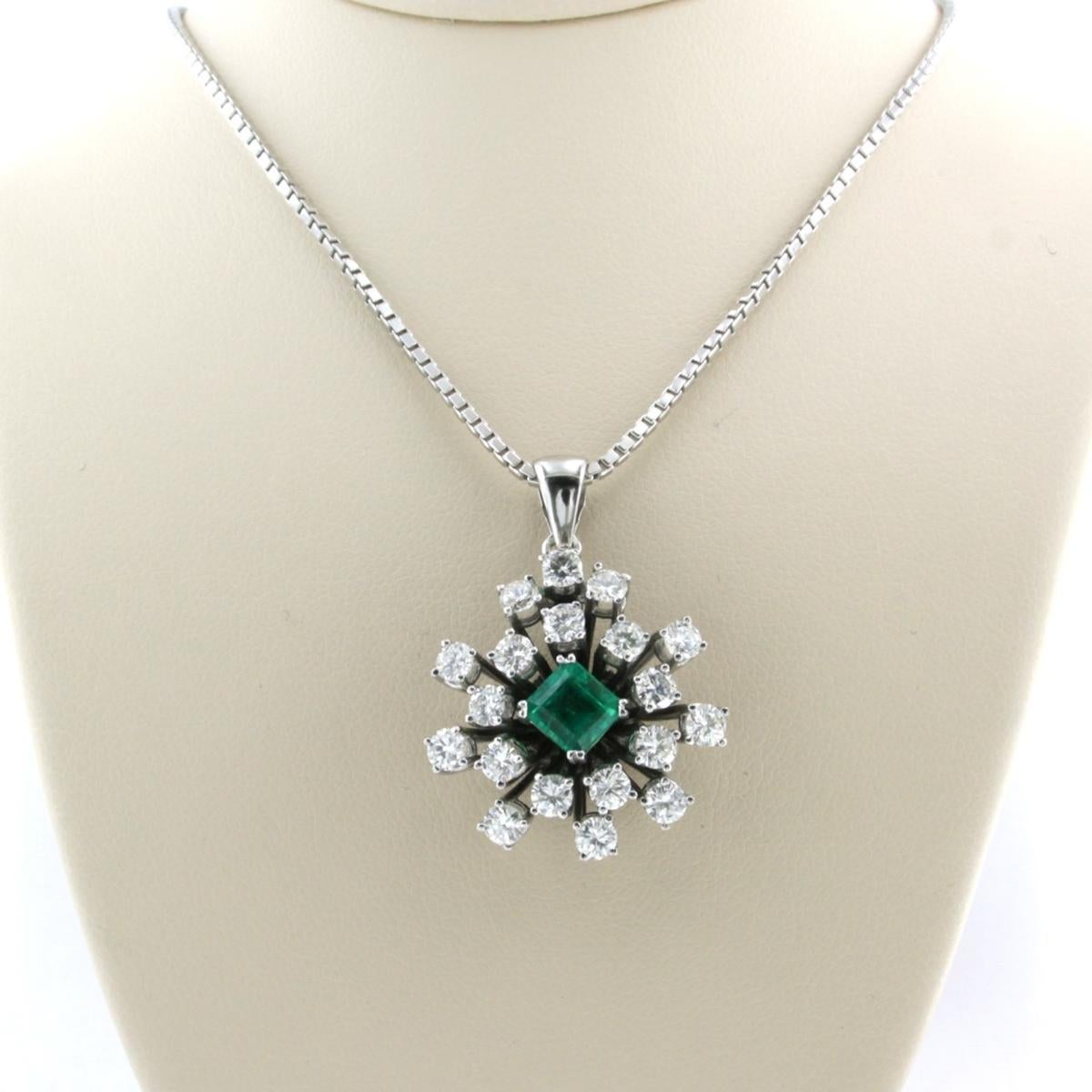 Chain and pendant with emerald and brilliant cut diamonds up to 1.96ct 14k gold