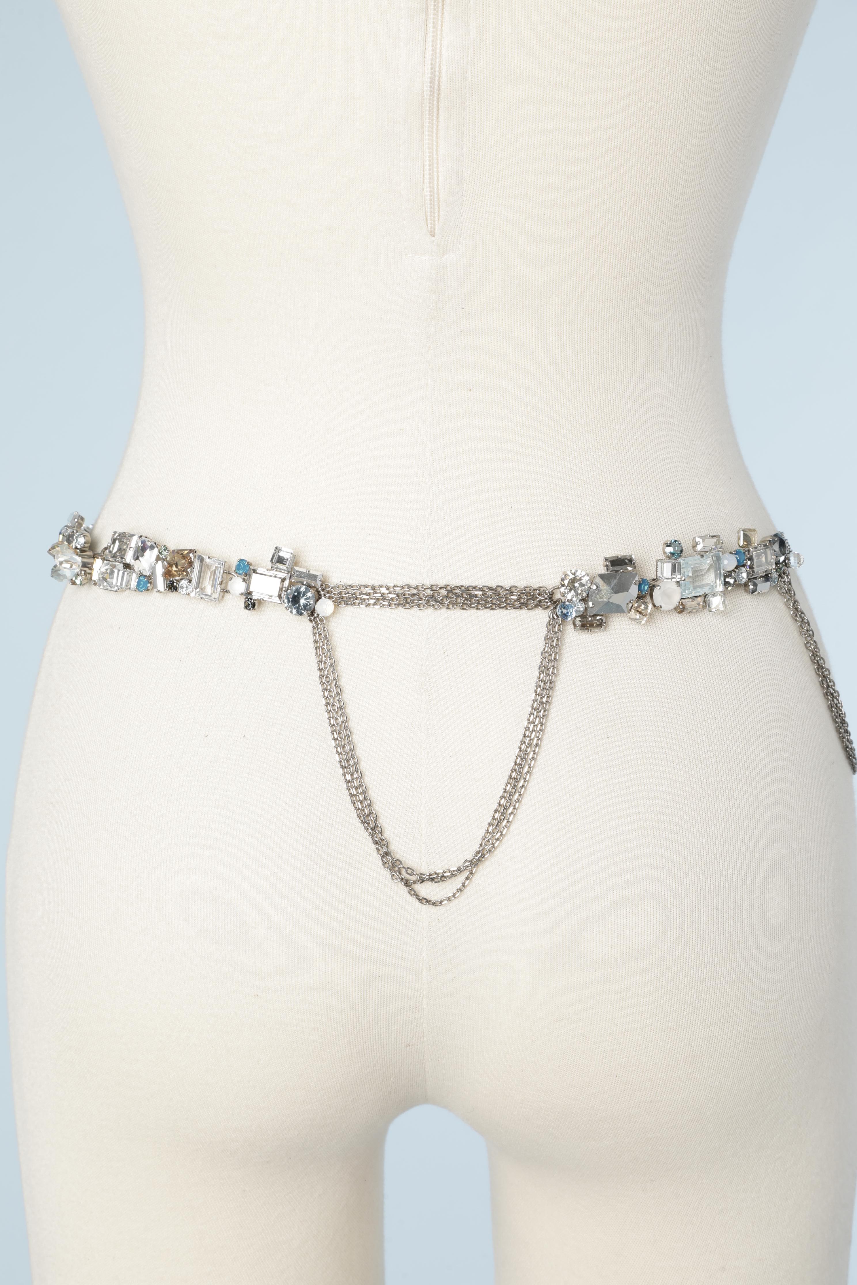 Beige Chain belt with beaded work embellishment Daniel Swarovski  For Sale