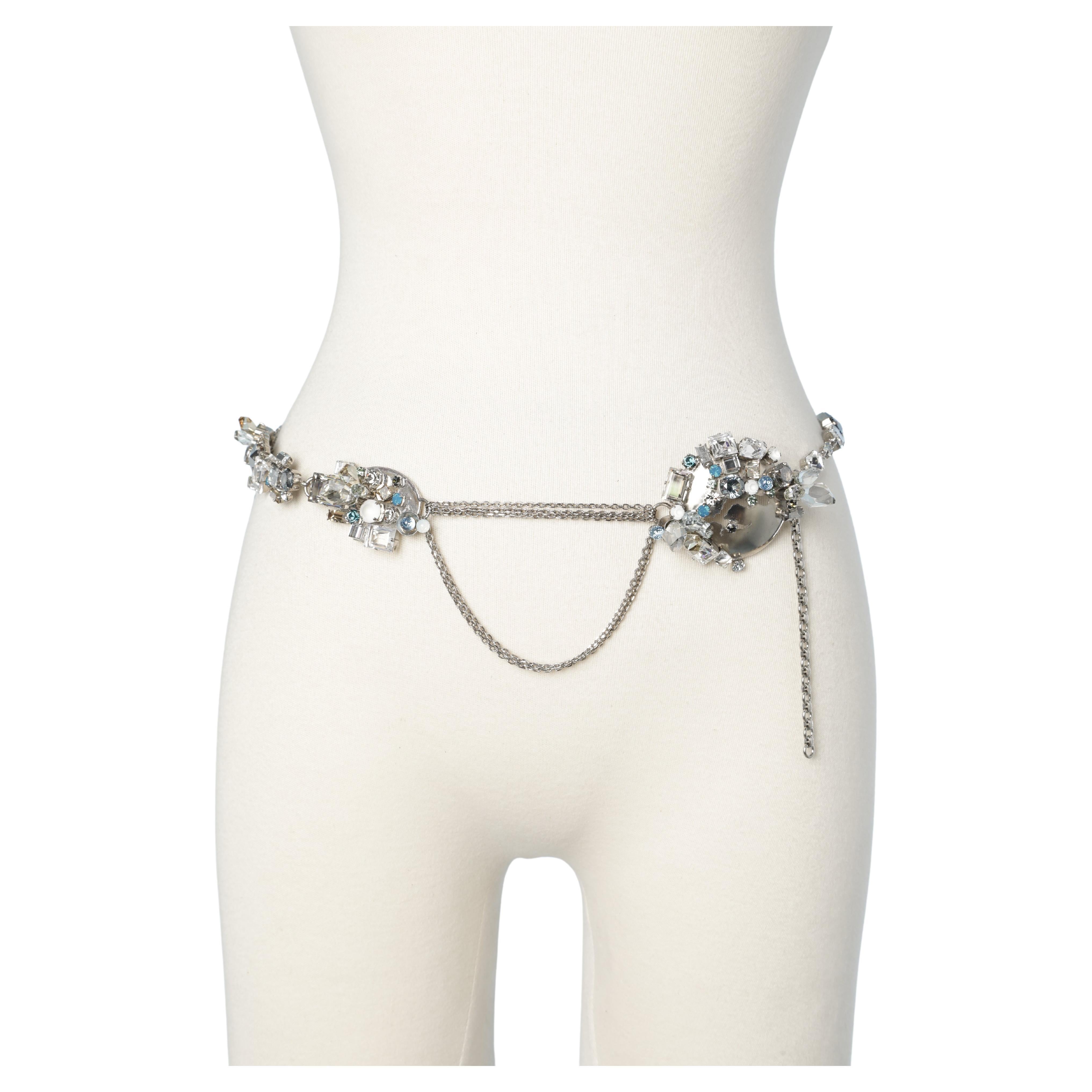 Chain belt with beaded work embellishment Daniel Swarovski For Sale