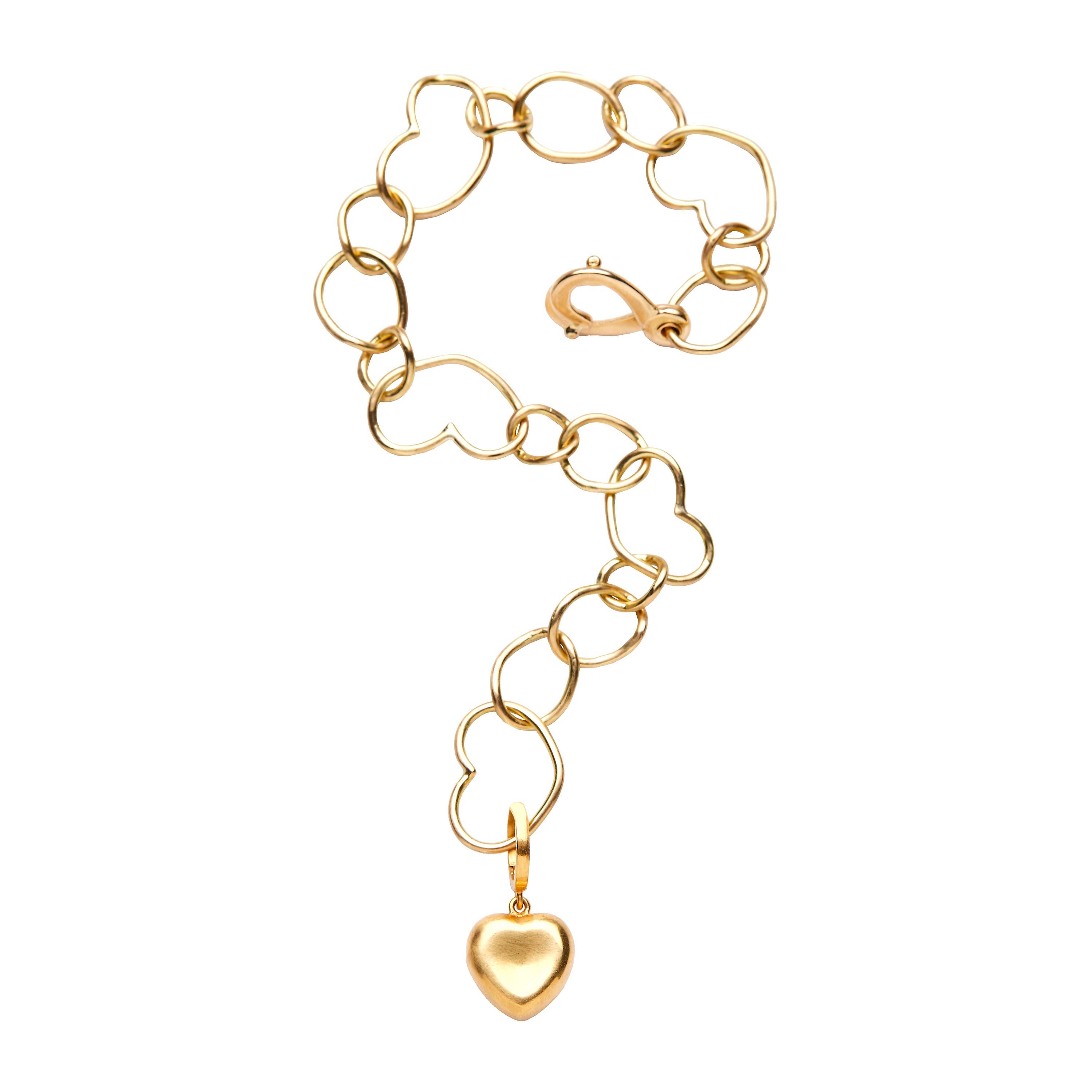Chain Bracelet 18 Karat Yellow Gold with Hearts For Sale