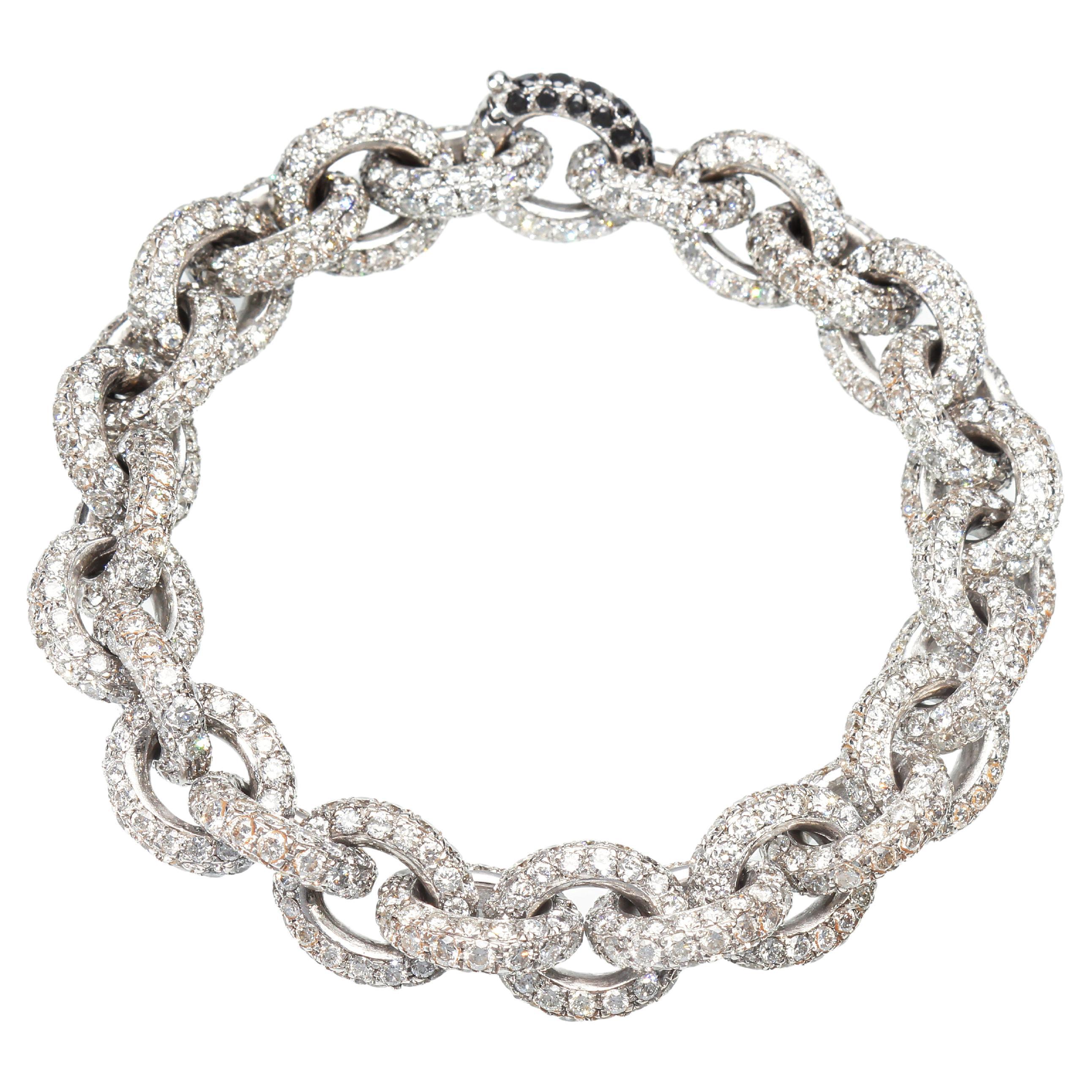Chain Bracelet with 30.76 Ct of White Diamonds. Handmade. Made in Italy