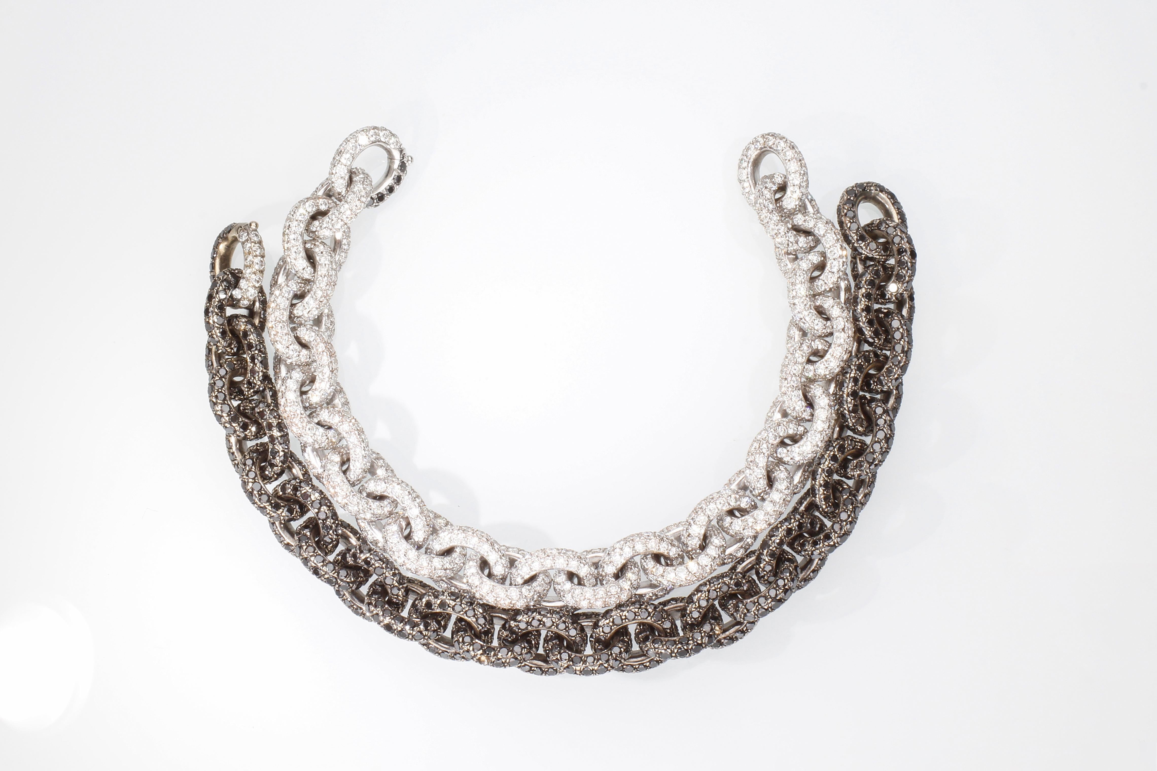 Modern Chain Bracelet with 33.50 Ct of Black Diamonds. Single Piece. Handmade For Sale