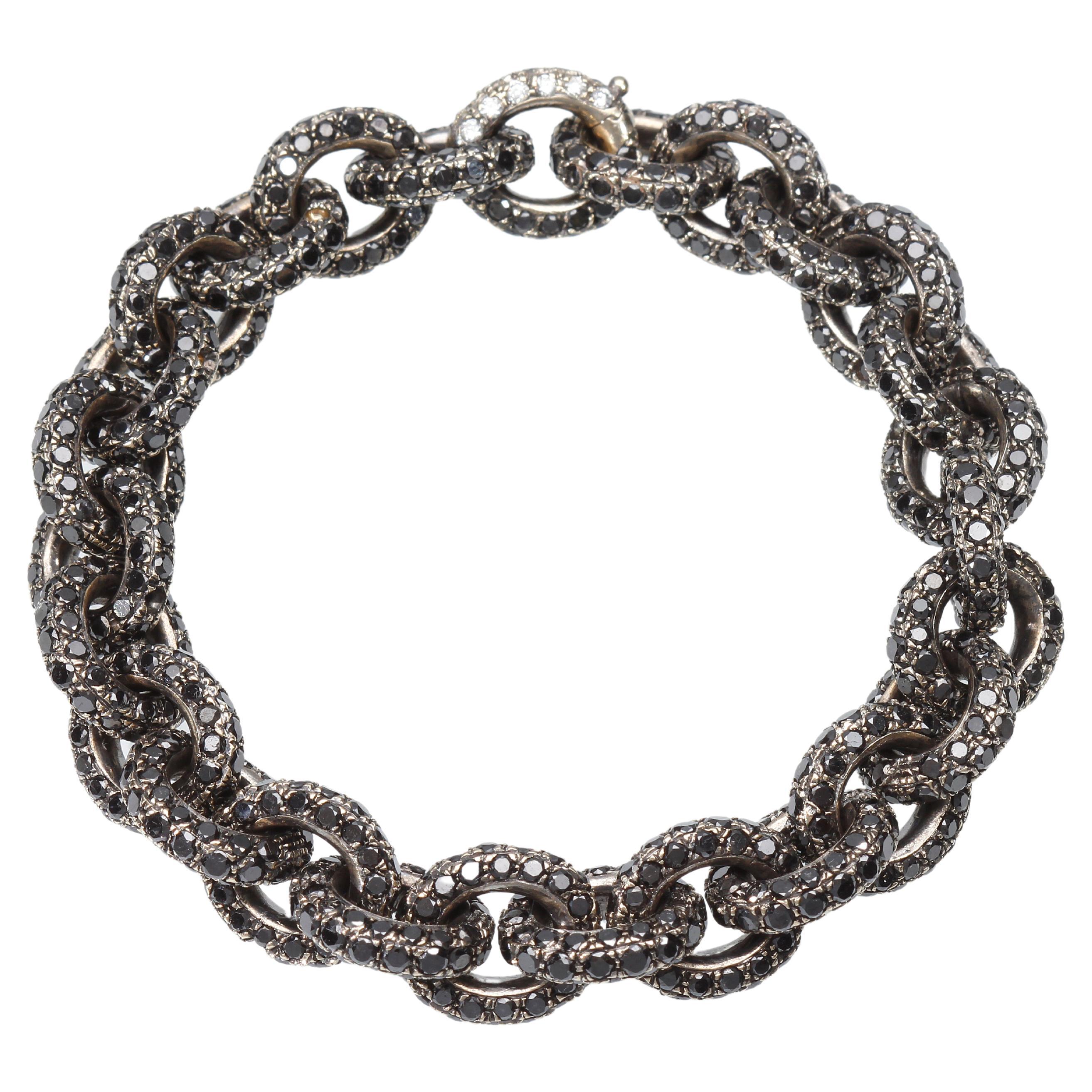 Chain Bracelet with 33.50 Ct of Black Diamonds. Single Piece. Handmade For Sale