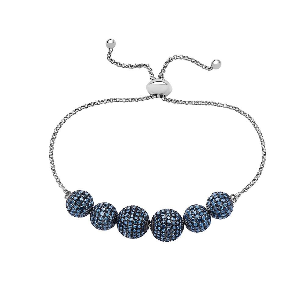 Kettenarmband mit perlenbesetzten blauen Mikro-Pavé-Diamantenkugeln (Gemischter Schliff) im Angebot