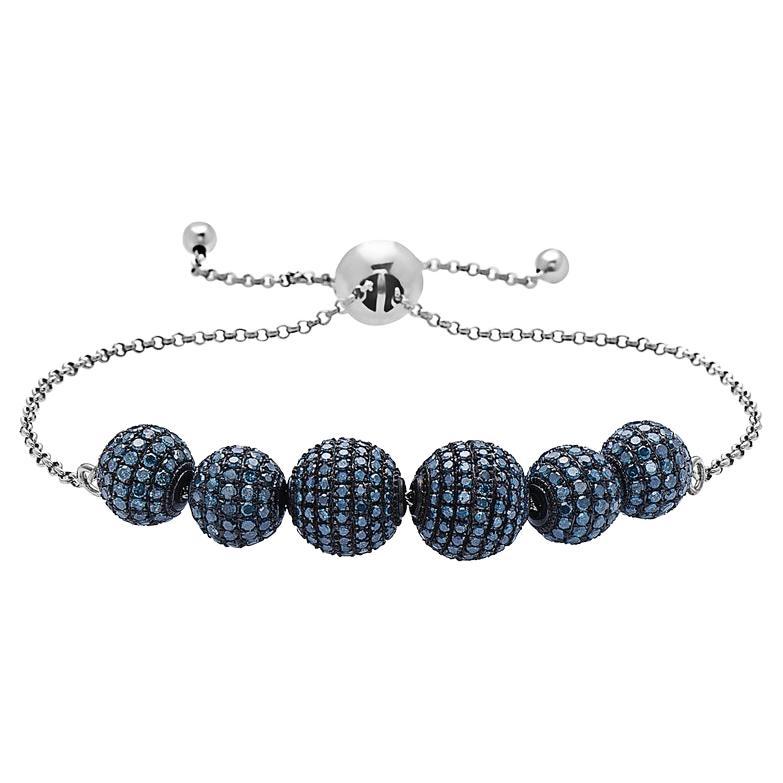 Kettenarmband mit perlenbesetzten blauen Mikro-Pavé-Diamantenkugeln im Angebot