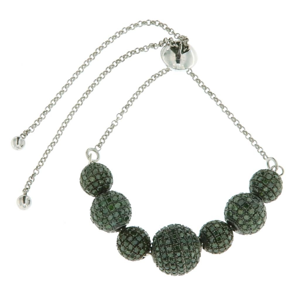 Kettenarmband mit perlenbesetzten grünen Mikro-Pavé-Diamantenkugeln (Kunsthandwerker*in) im Angebot