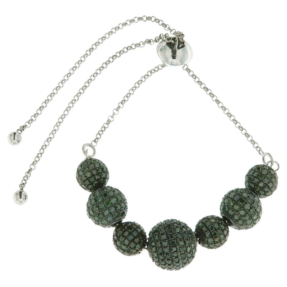 Chain Bracelet with Beaded Micro Pave Green Diamond Balls