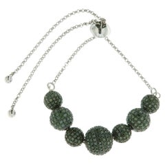 Chain Bracelet with Beaded Micro Pave Green Diamond Balls