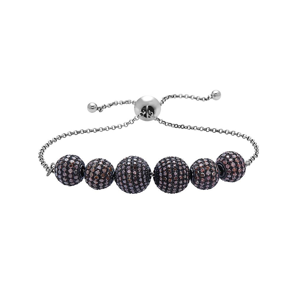 Mixed Cut Chain Bracelet with Beaded Micro Pave Red Diamond Balls For Sale