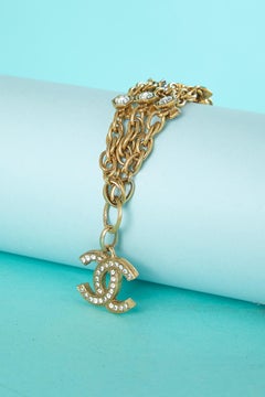 Chain bracelet with rhinestone and "CC" brand Chanel Circa 1980's