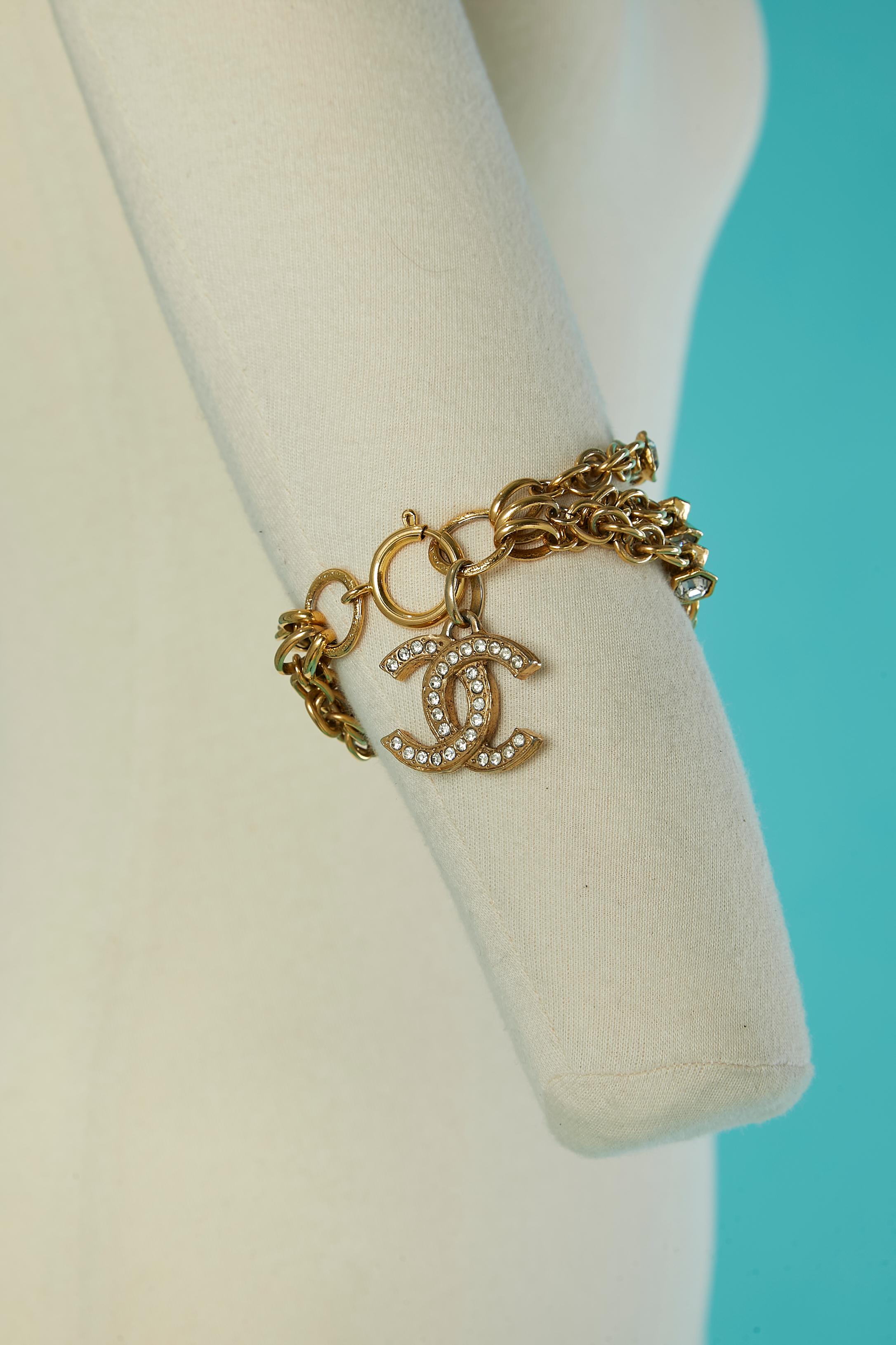 Chain bracelet with rhinestone and "CC" brand Chanel Circa 1980's  For Sale
