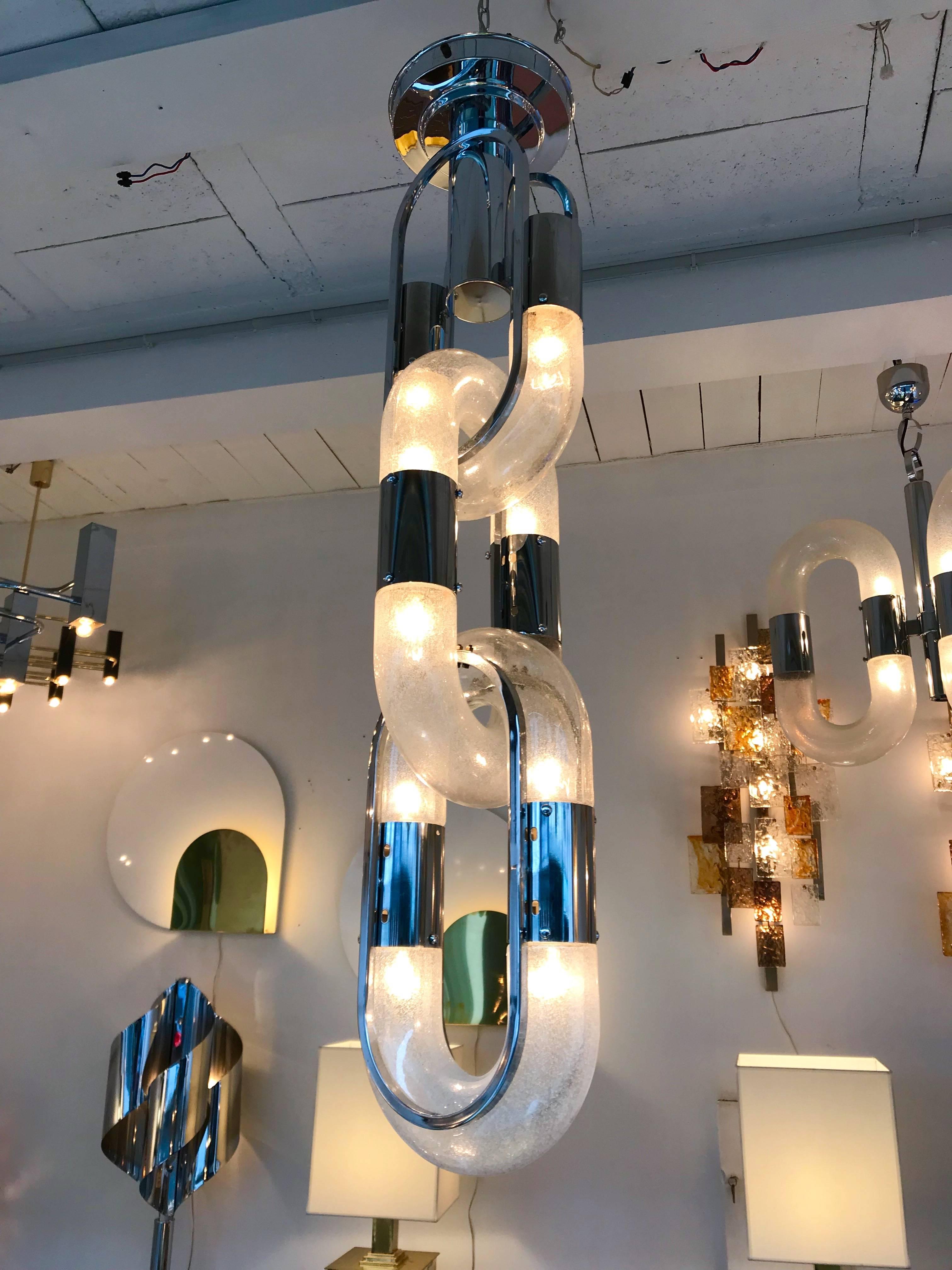 Chain Chandelier Metal and Glass by Aldo Nason for Mazzega Murano, Italy, 1970s In Excellent Condition In SAINT-OUEN, FR