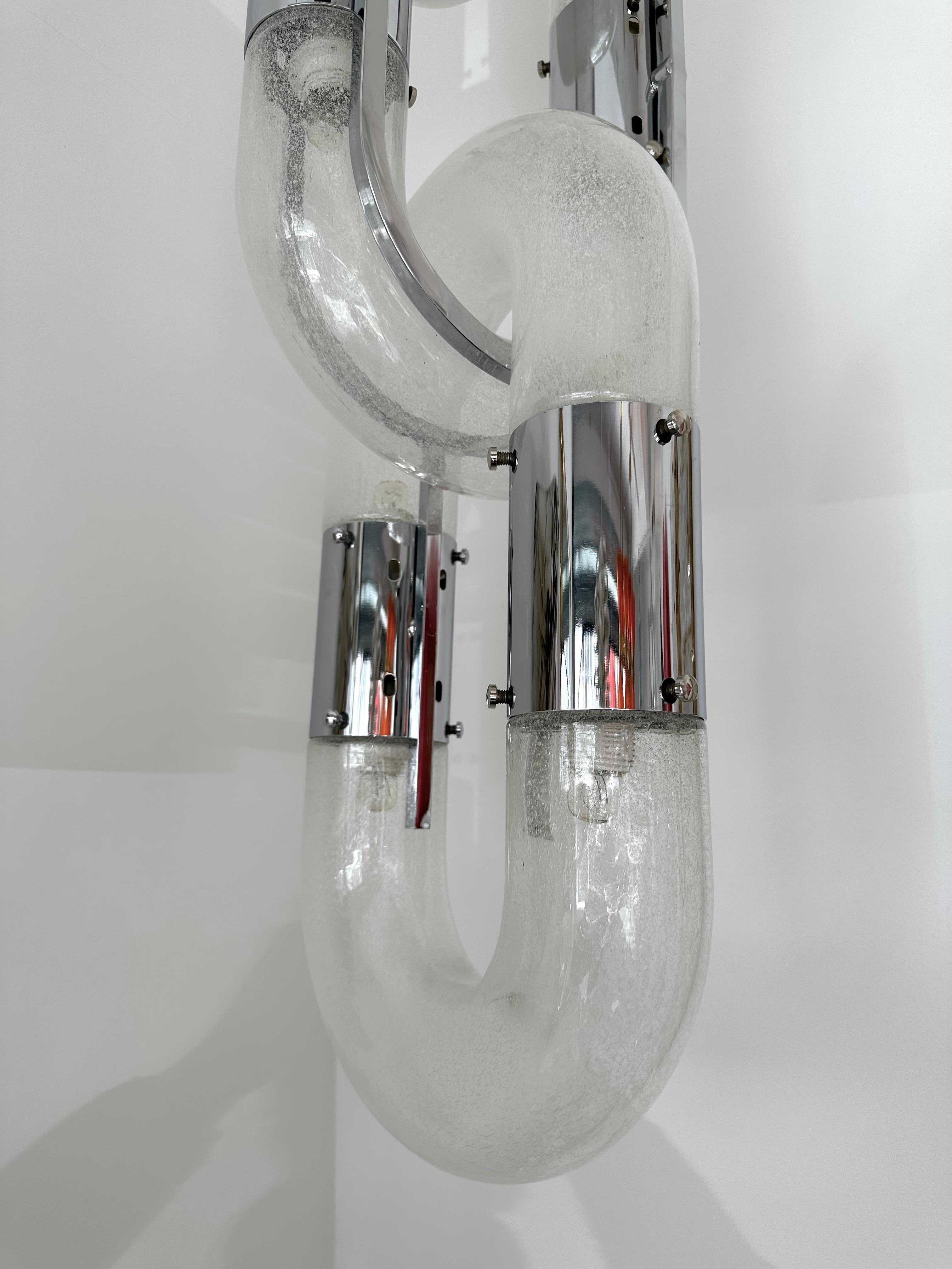 Ère spatiale Lustre en verre de Murano et métal d'Aldo Nason pour Mazzega, Italie, 1970 en vente