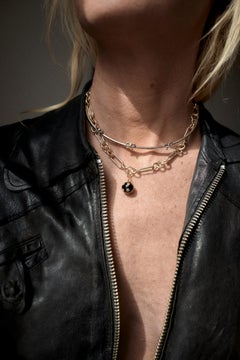 Chain Choker Necklace Black Enamel Diamond Star Sphere Pendant J Dauphin