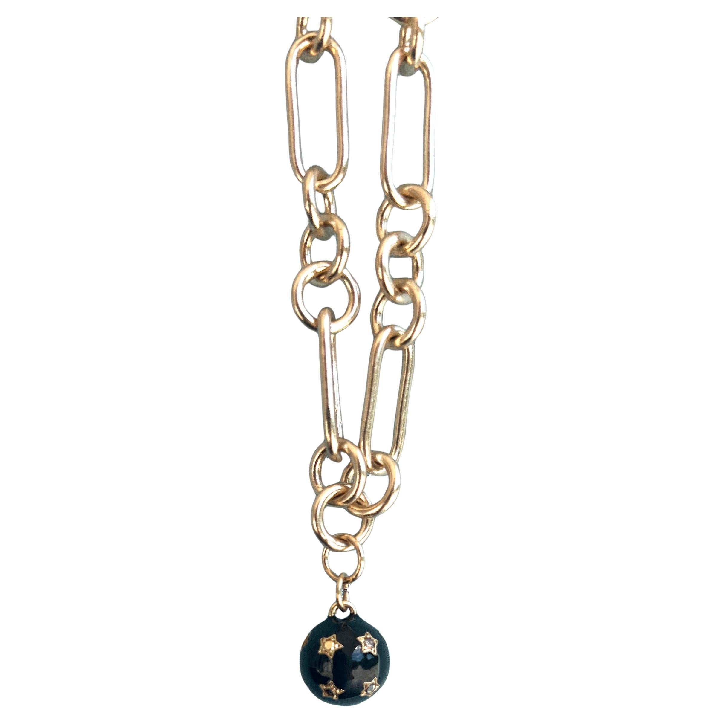 Collier ras du cou en chaîne Pendentif étoile sphère diamantée émail noir