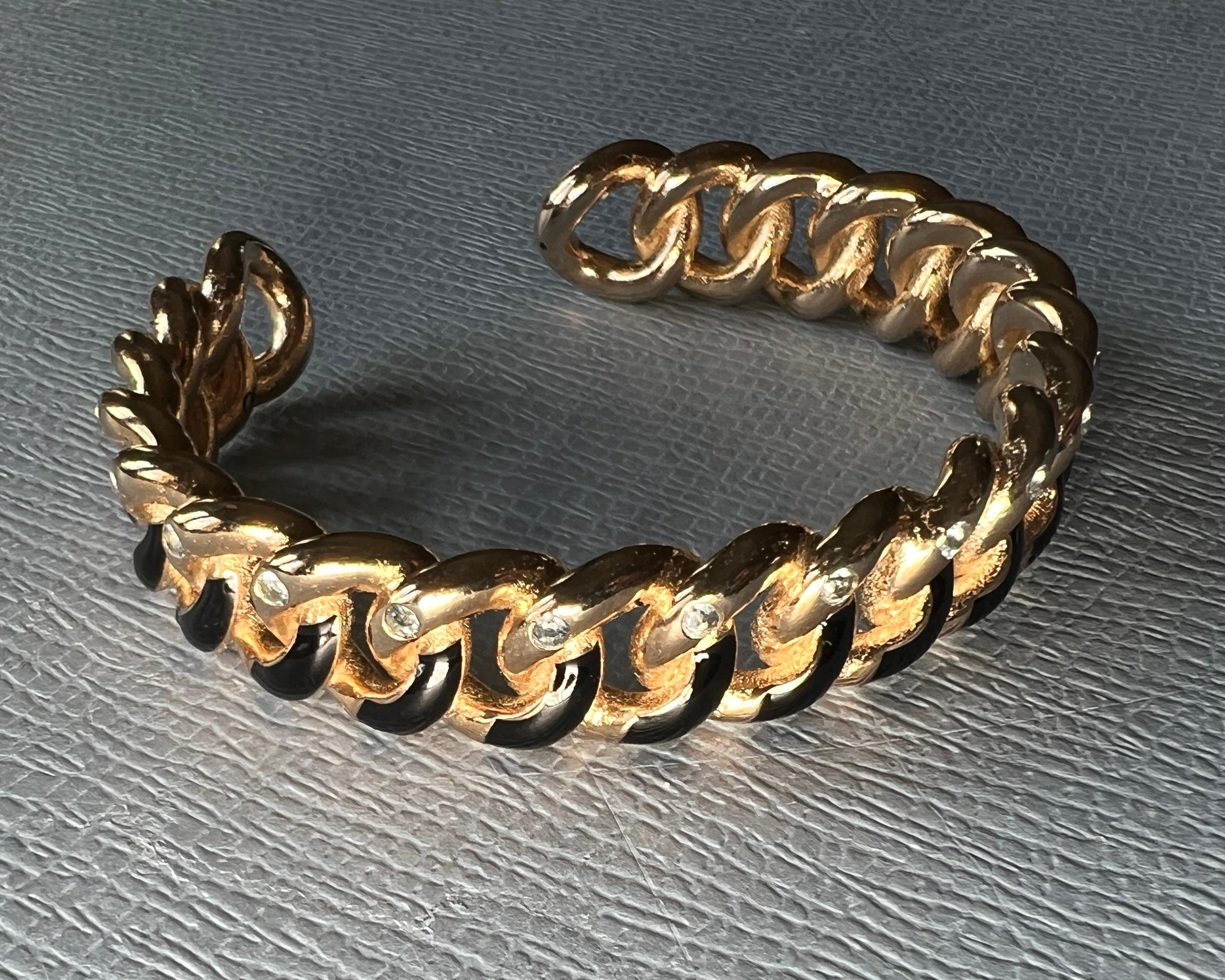 Cuff  Bracelet Aquamarine Black Enamel For Sale 4