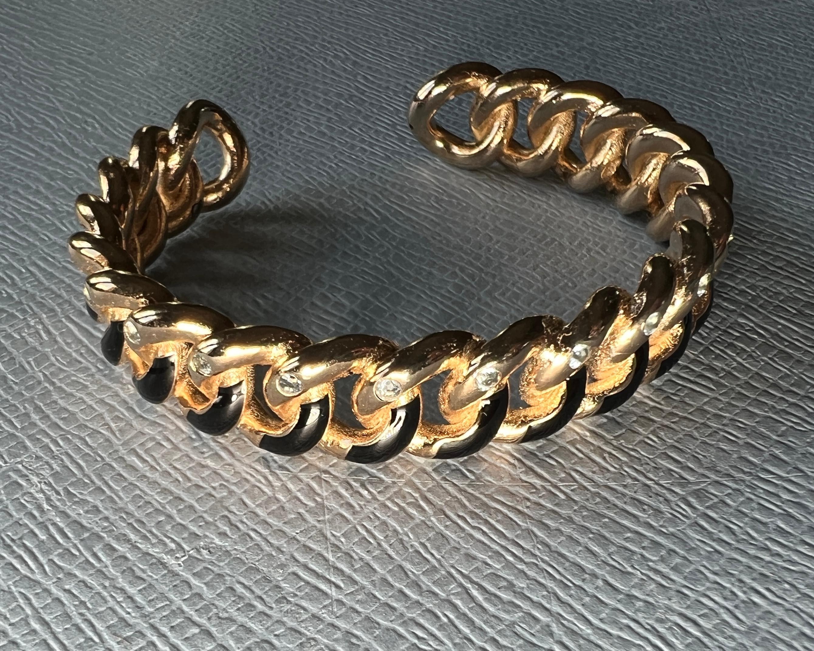 Cuff  Bracelet Aquamarine Black Enamel For Sale 6
