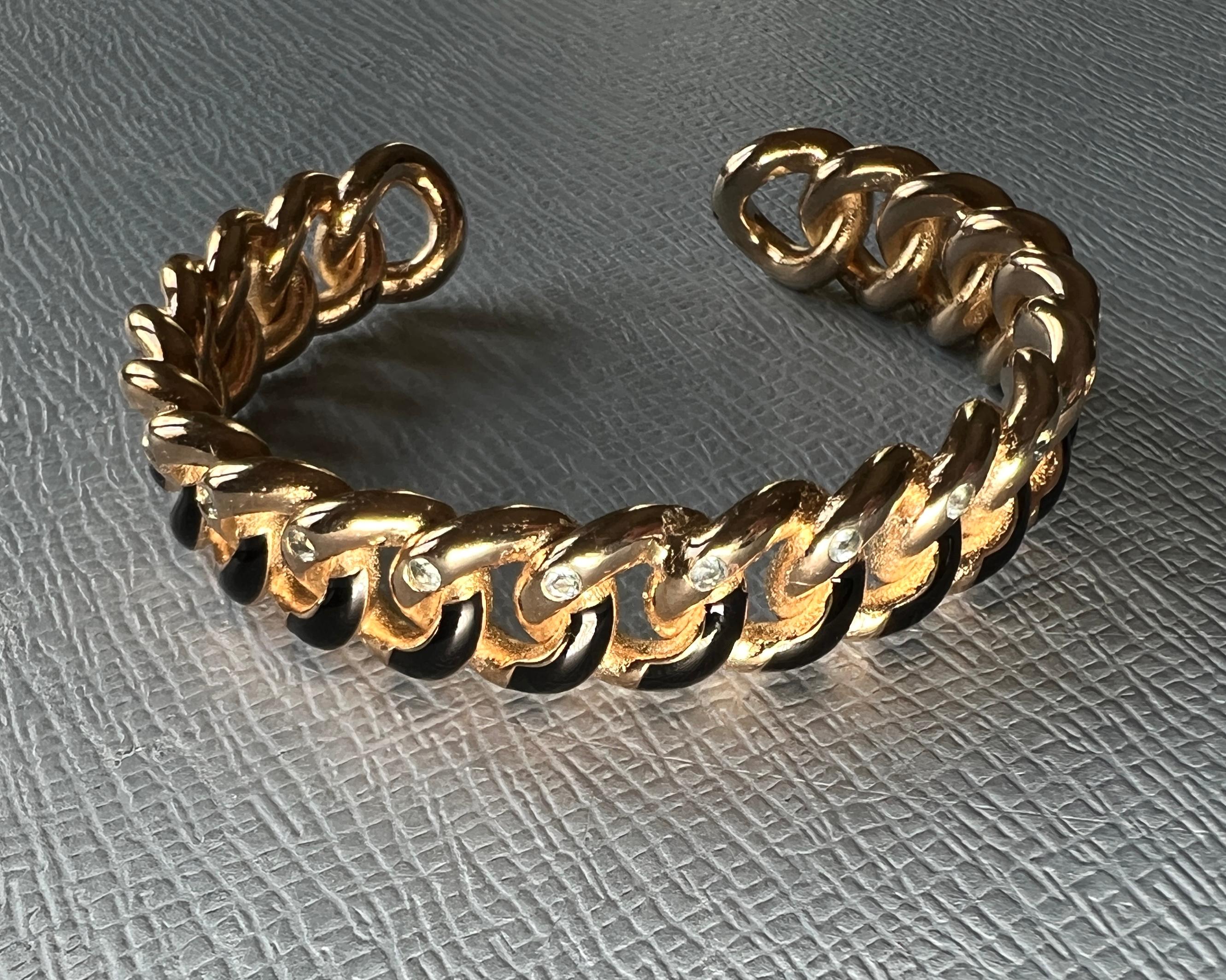 Cuff  Bracelet Aquamarine Black Enamel For Sale 7