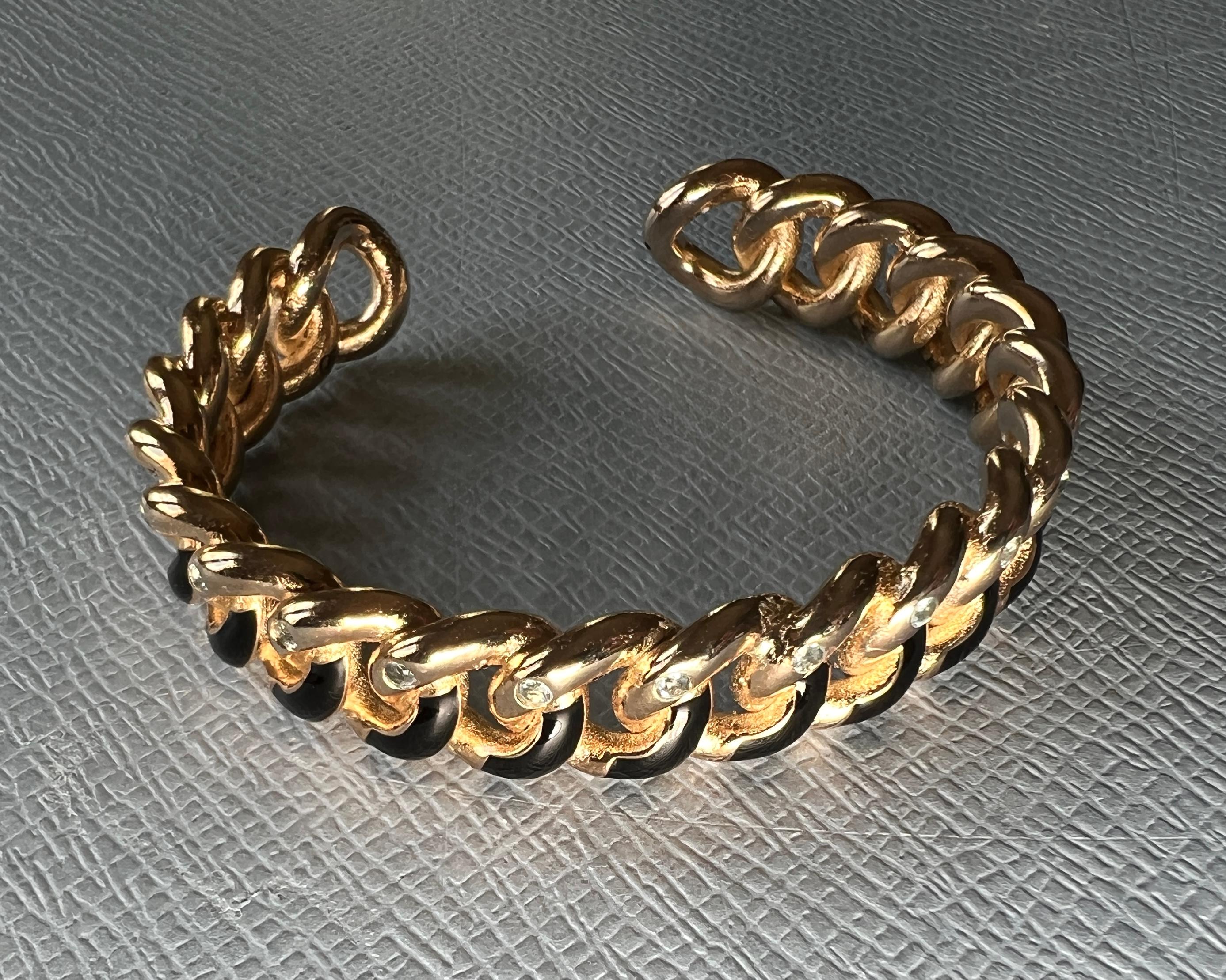 Cuff  Bracelet Aquamarine Black Enamel For Sale 9