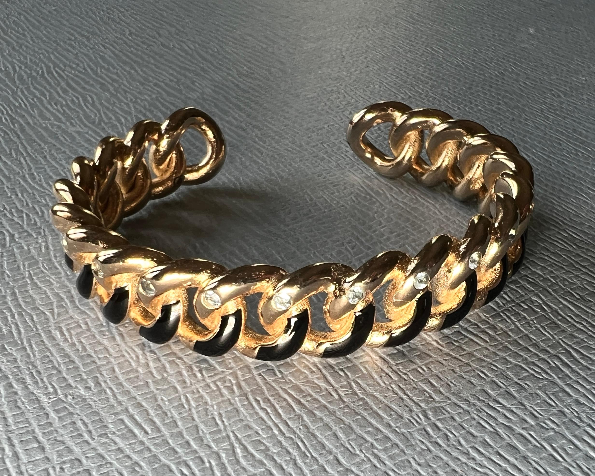 Cuff  Bracelet Aquamarine Black Enamel For Sale 1