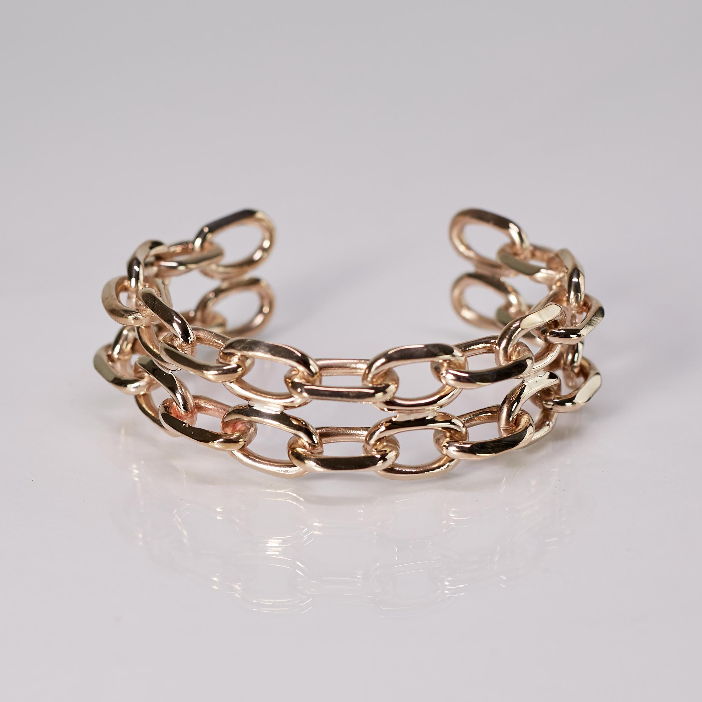 Contemporary Chain Cuff Bangle Bracelet Gold Plated Brass Statement Piece J Dauphin For Sale