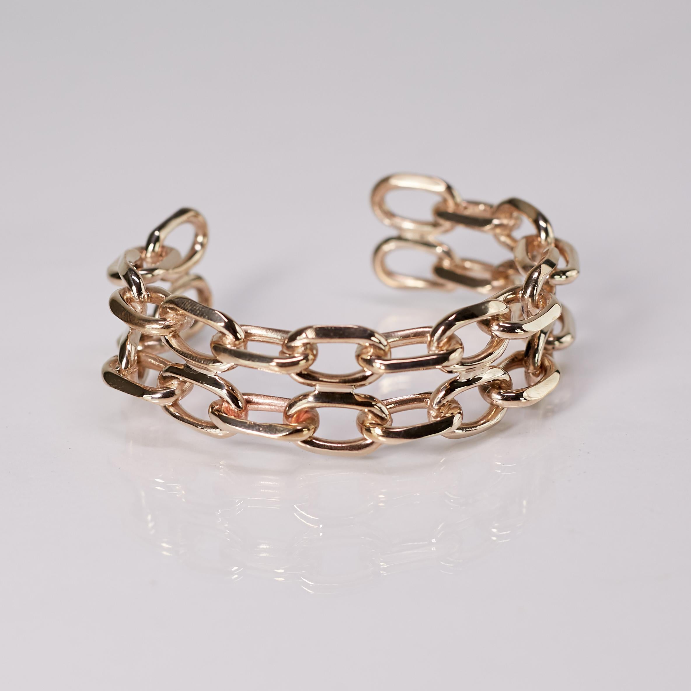 Chain Cuff Bangle Bracelet Gold Plated Brass Statement Piece J Dauphin In New Condition For Sale In Los Angeles, CA