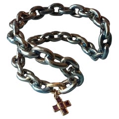Chain Cuff Bangle Bracelet Light Blue Enamel Ruby Cross J Dauphin