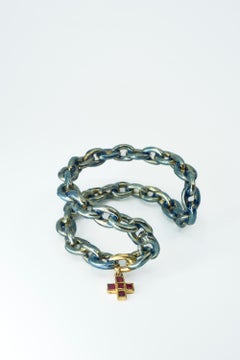 Chain Cuff Bracelet Ruby Greek Cross Blue Enamel J Dauphin