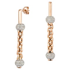 Chain Dangle White Pink Gold 18K Earrings Diamond for Her