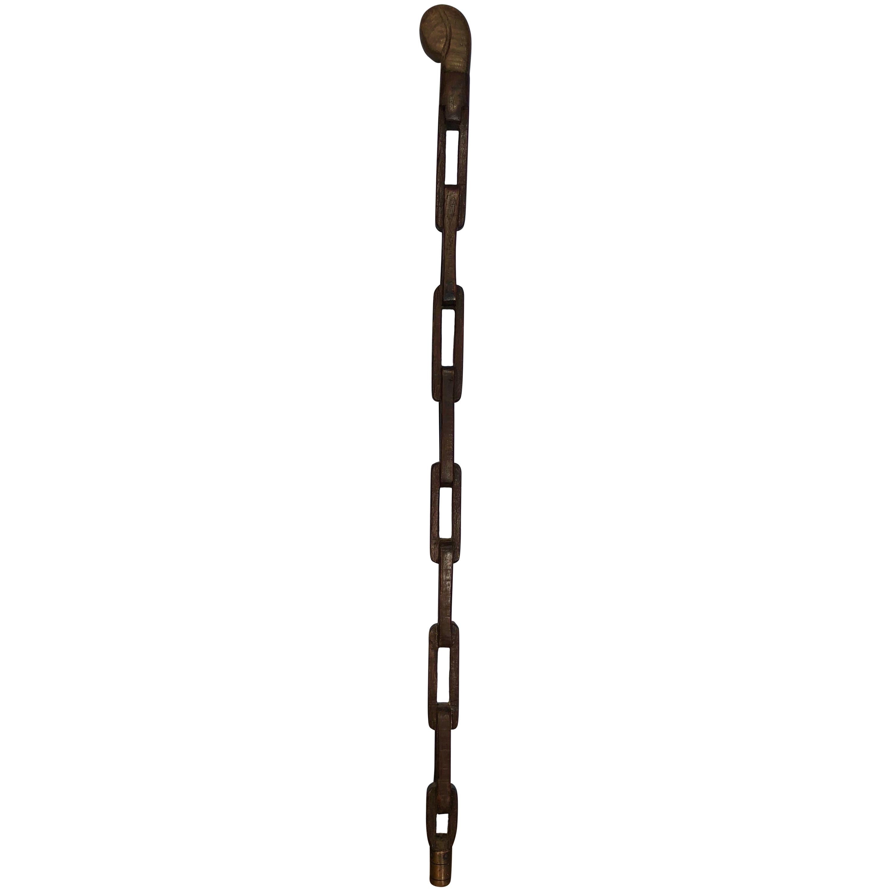 Chain-Design French Walking Stick Hand-Carved from Single Piece of Oak