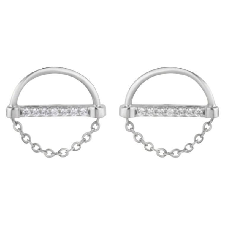 Chain Design Moissanite Earrings 14k White gold Unique Anniversary Gift.