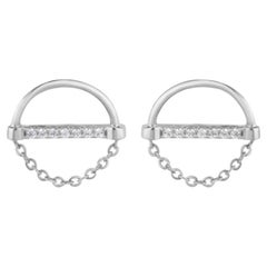 Chain Design Moissanite Earrings 14k White gold Unique Anniversary Gift.