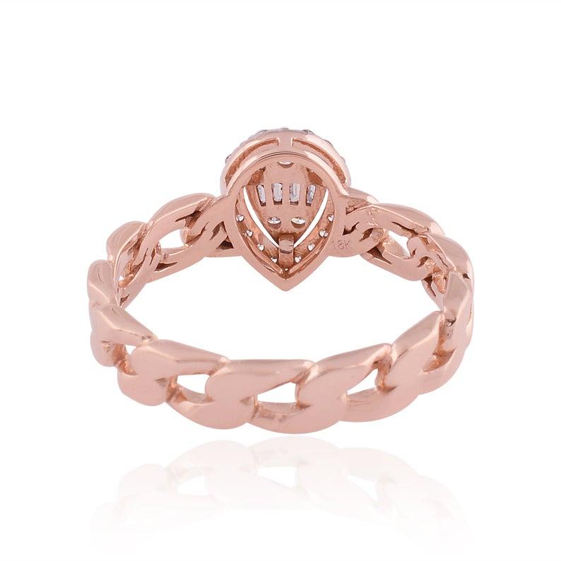 Contemporary Chain Diamond 14 Karat Rose Gold Ring For Sale