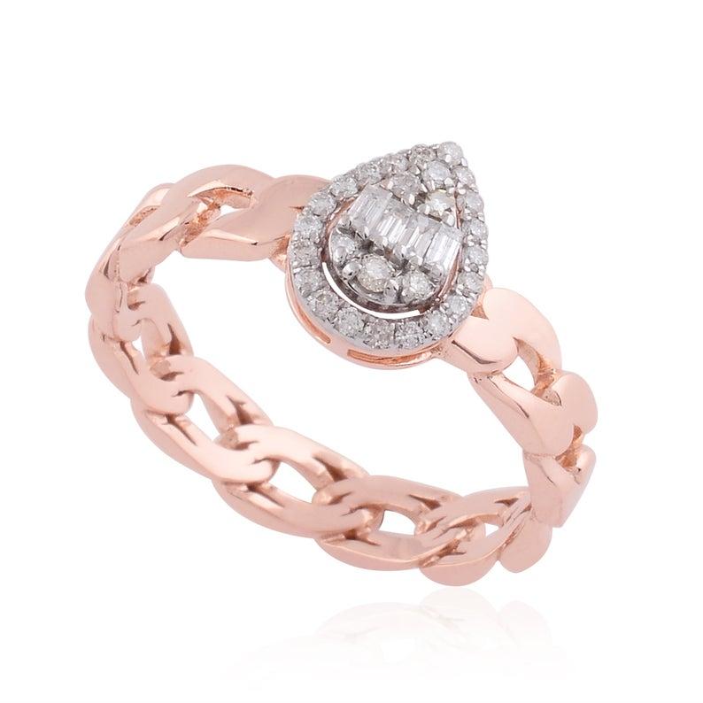 Mixed Cut Chain Diamond 14 Karat Rose Gold Ring For Sale