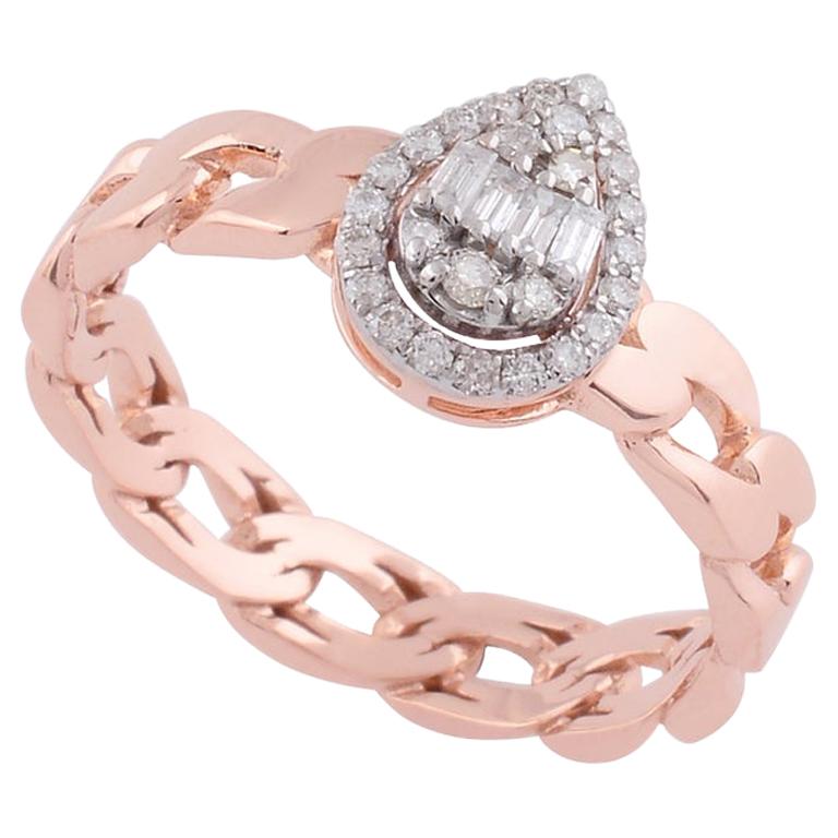 Chain Diamond 14 Karat Rose Gold Ring For Sale at 1stDibs