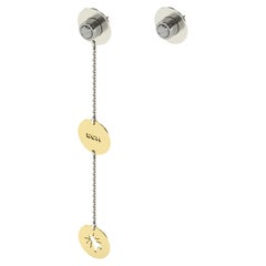 Asymmetric Pair of Gold Chain earring, 18K & Steel stud earring