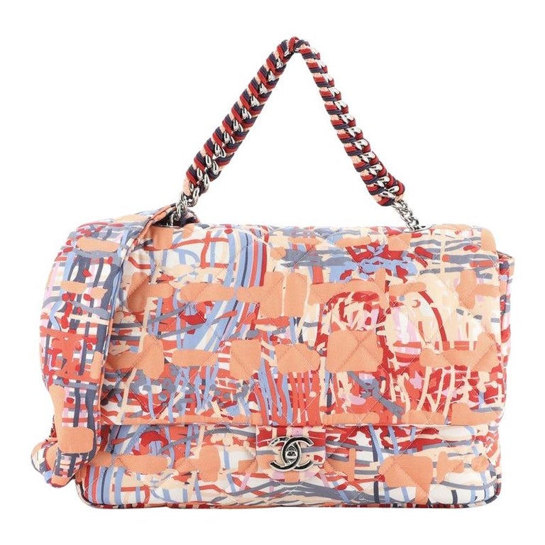 Chain Flap Bag Quilted Printed Foulard Small at 1stDibs