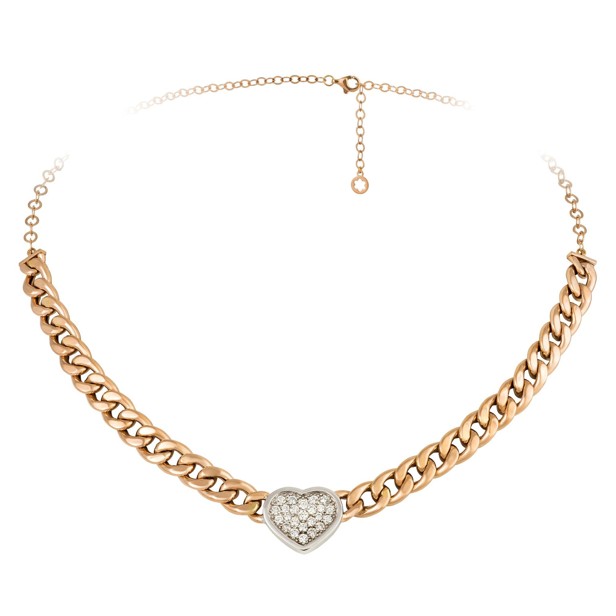 Chaine Coeur Or Blanc Rose 18K Collier Diamant Pour Elle Neuf - En vente à Montreux, CH