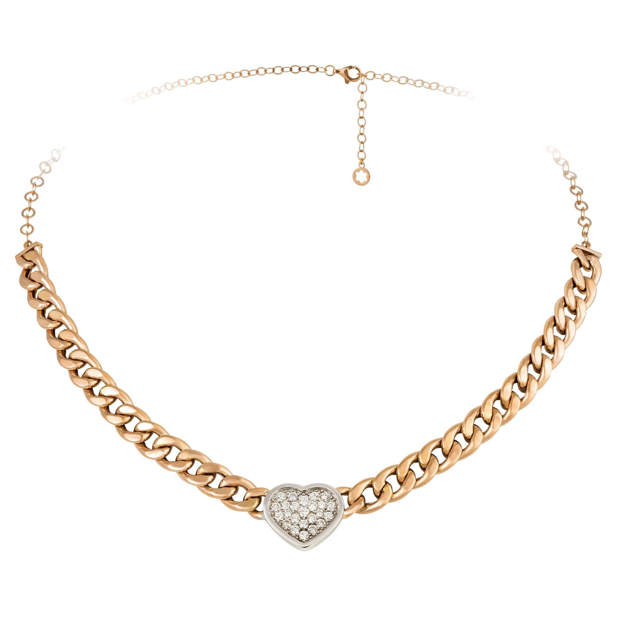 Chain Heart White Pink Gold 18K Necklace Diamond For Her For Sale