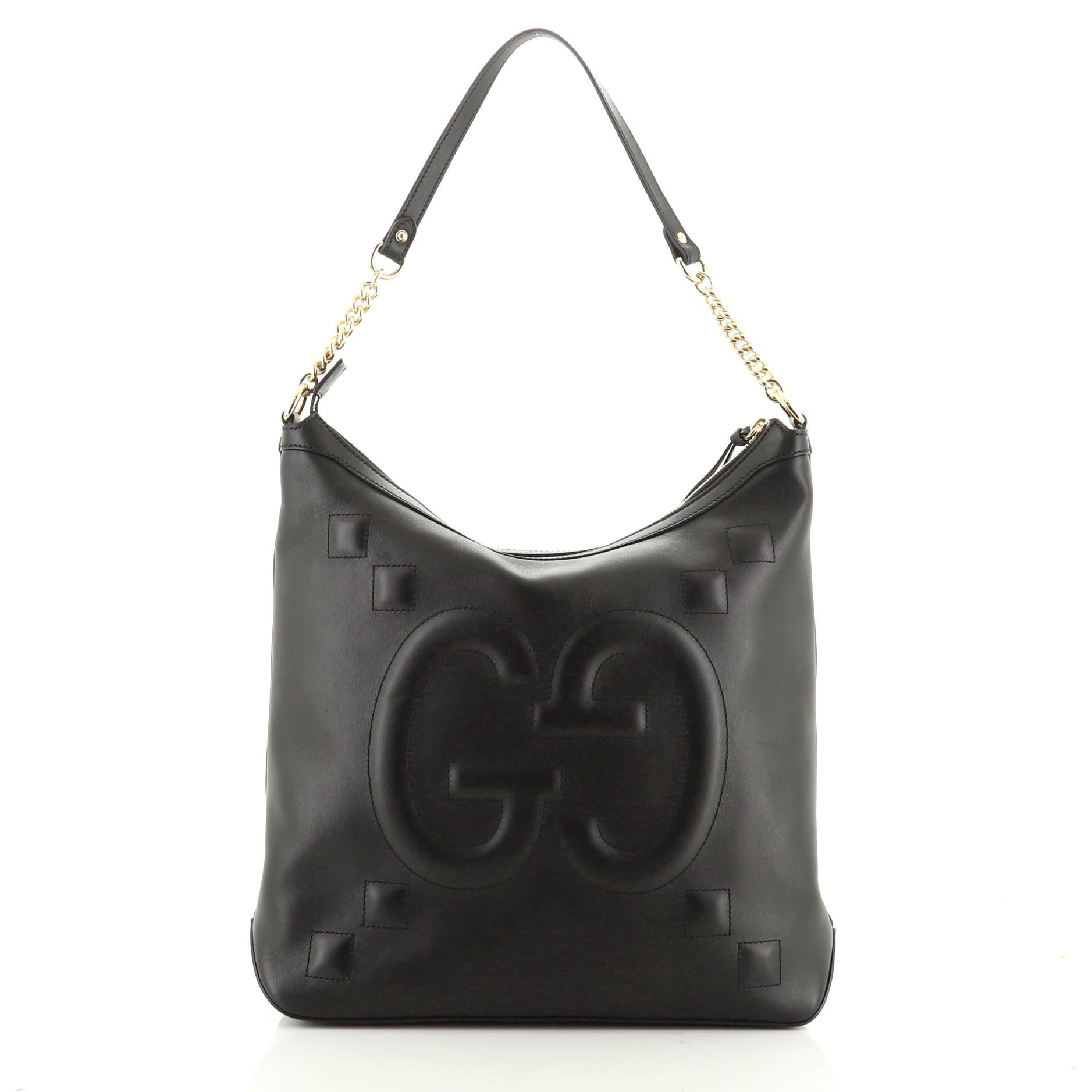 Black Chain Hobo GucciGhost Embossed Leather Large