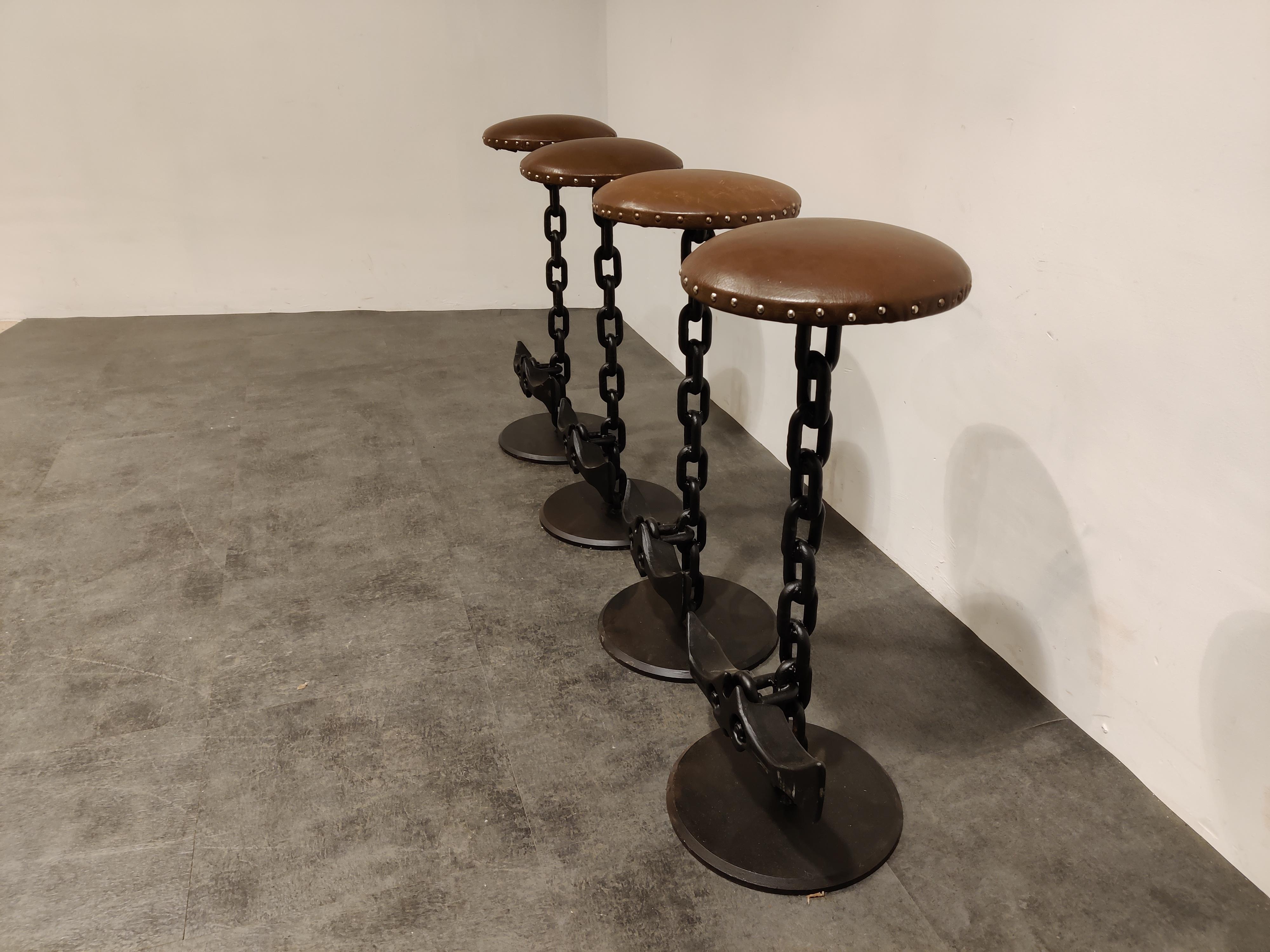 Late 20th Century Chain Link Brutalist Bar Stools, 1970s