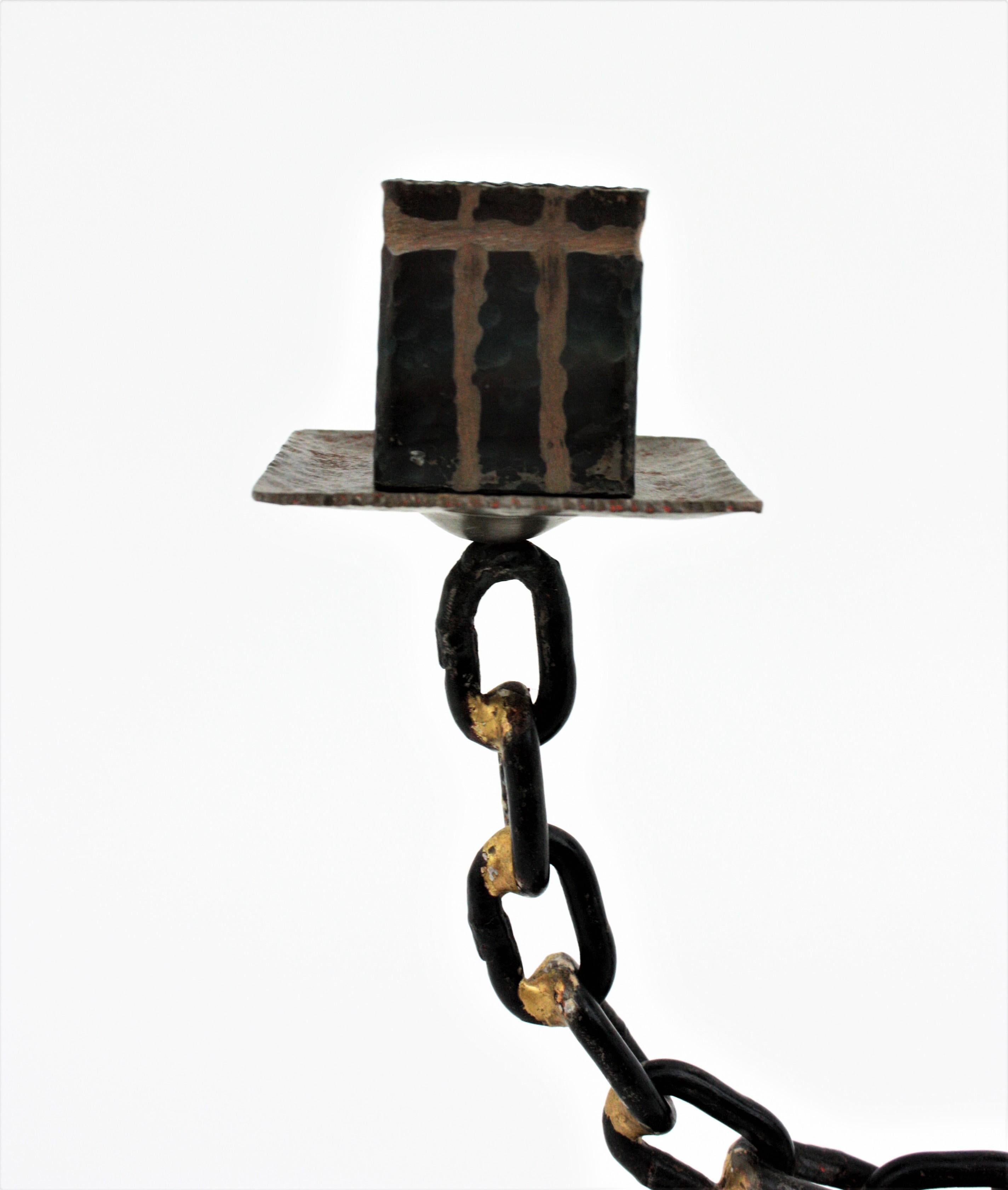 Mid-Century Modern Chain Link Brutalist Candle Holder in Wrought Iron For Sale