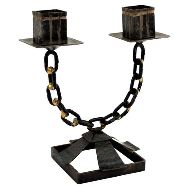 Spanish 1950s Brutalist Chain Link Candle Holder in Wrought Iron For ...
