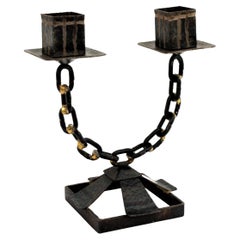 Chain Link Brutalist Candle Holder in Wrought Iron