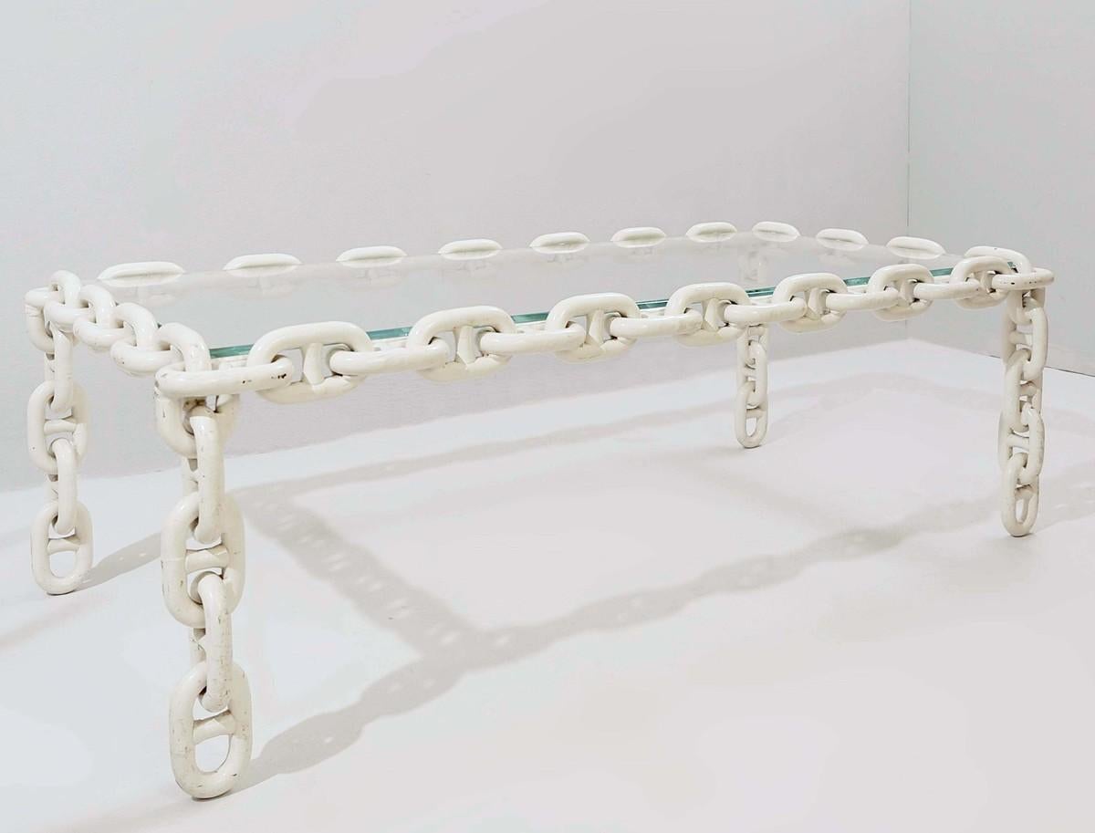 Late 20th Century Chain Link Coffee Table Iron White Enameled Large, Belgium 1970
