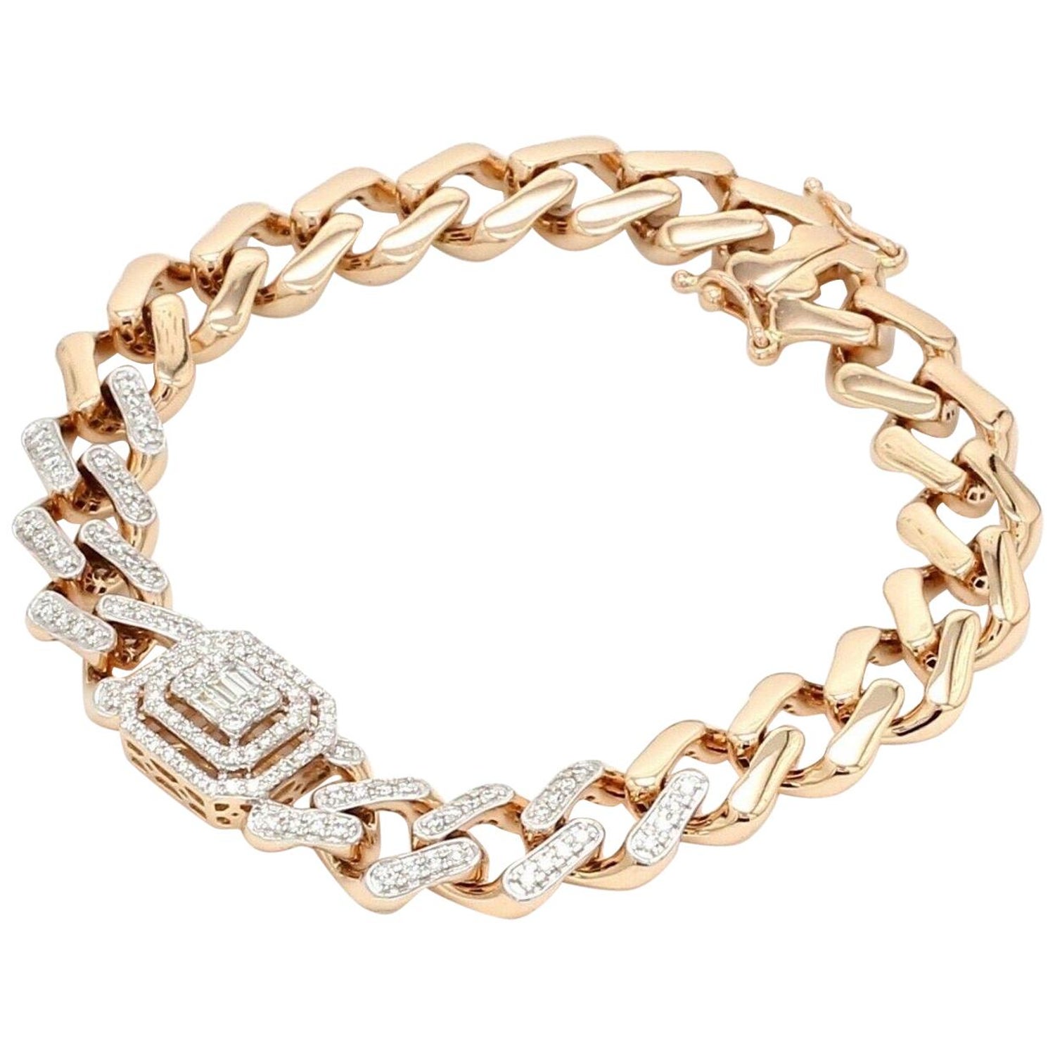 Chain Link Diamond 18 Karat Rose Gold Bracelet For Sale at 1stDibs