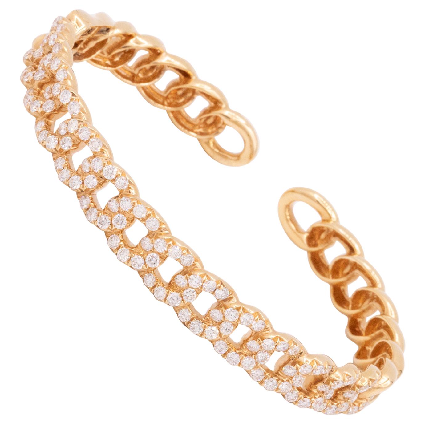 Chain Link Diamond Bangle Bracelet in 18 Karat Rose Gold-Original Retail $6995