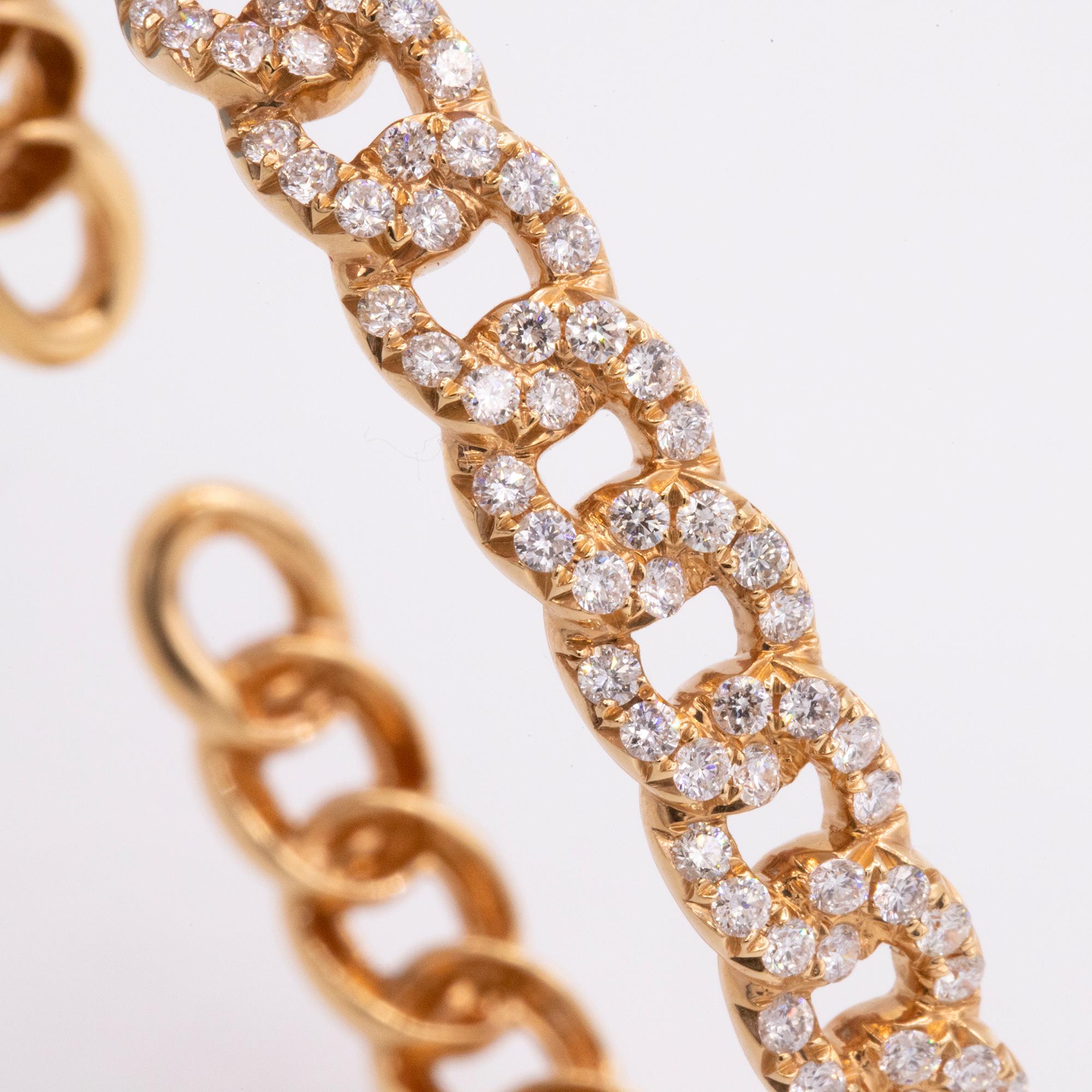 Round Cut Chain Link Diamond Bangle Bracelet in 18 Karat Rose Gold-Original Retail $6995